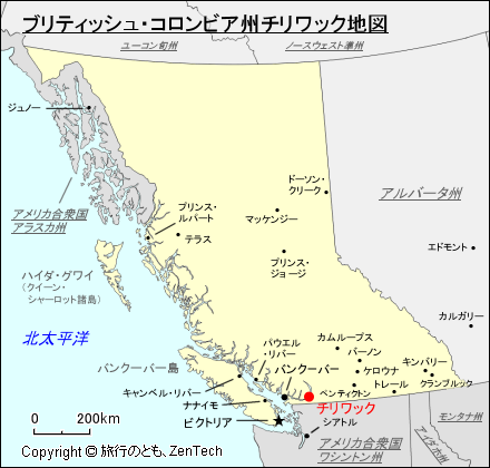 ブリティッシュ・コロンビア州チリワック地図