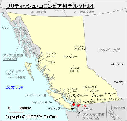 ブリティッシュ・コロンビア州デルタ地図