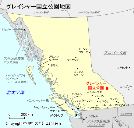 ブリティッシュ・コロンビア州グレイシャー国立公園地図