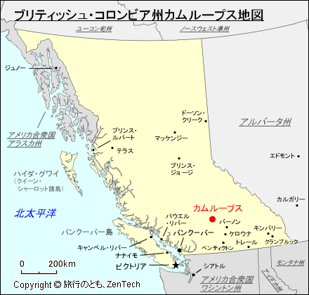 ブリティッシュ・コロンビア州カムループス地図