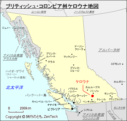 ブリティッシュ・コロンビア州ケロウナ地図