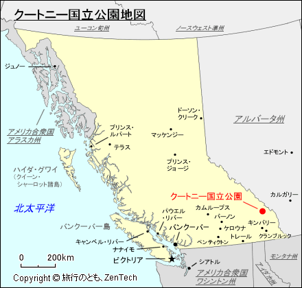 ブリティッシュ・コロンビア州クートニー国立公園地図