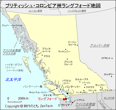 ブリティッシュ・コロンビア州ラングフォード地図