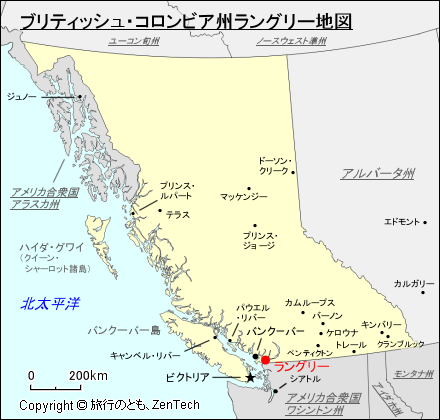 ブリティッシュ・コロンビア州ラングリー地図