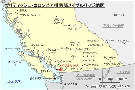 ブリティッシュ・コロンビア州南部メイプルリッジ地図