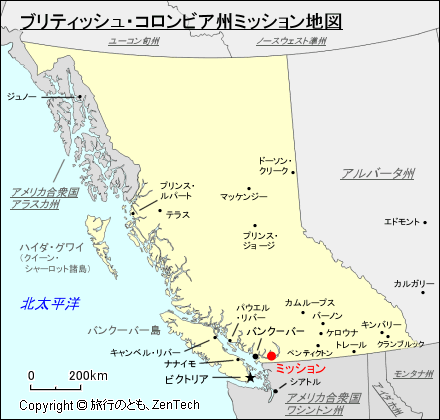 ブリティッシュ・コロンビア州ミッション地図