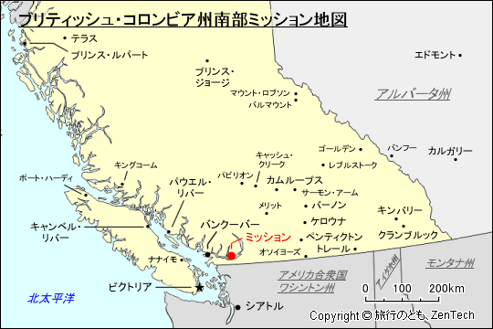 ブリティッシュ・コロンビア州南部ミッション地図