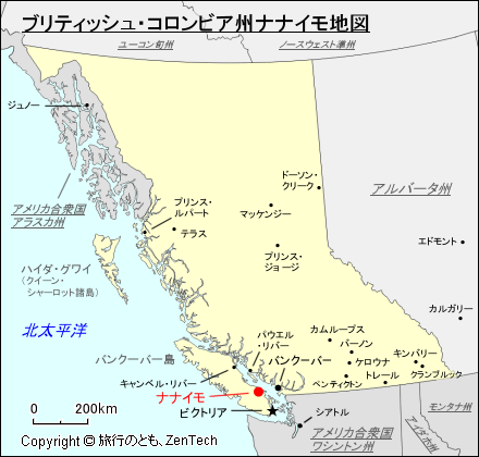 ブリティッシュ・コロンビア州ナナイモ地図