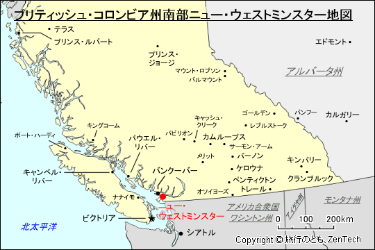 ブリティッシュ・コロンビア州南部ニュー・ウェストミンスター地図