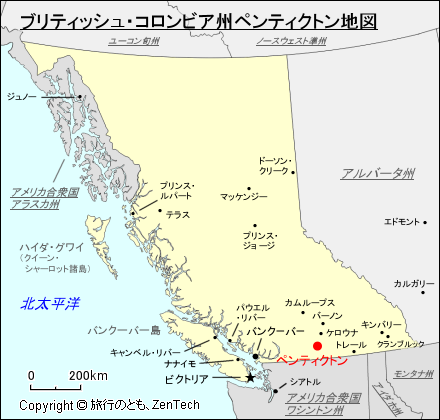 ブリティッシュ・コロンビア州ペンティクトン地図