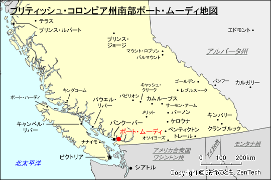 ブリティッシュ・コロンビア州南部ポート・ムーディ地図