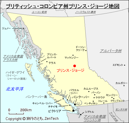 ブリティッシュ・コロンビア州プリンス・ジョージ地図