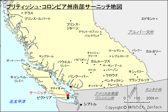 ブリティッシュ・コロンビア州南部サーニッチ地図