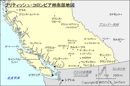 ブリティッシュ・コロンビア州南部地図