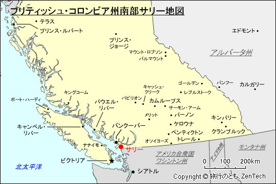 ブリティッシュ・コロンビア州南部サリー地図