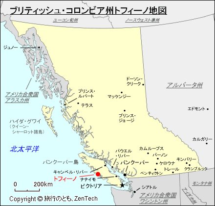 ブリティッシュ・コロンビア州トフィーノ地図