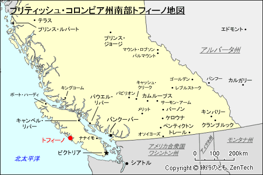 ブリティッシュ・コロンビア州南部トフィーノ地図