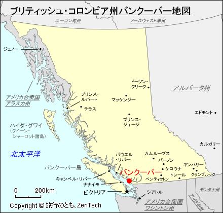 ブリティッシュ・コロンビア州バンクーバー地図