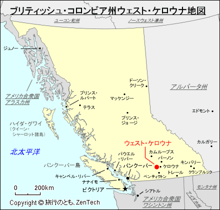 ブリティッシュ・コロンビア州ウェスト・ケロウナ地図