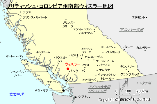 ブリティッシュ・コロンビア州南部ウィスラー地図