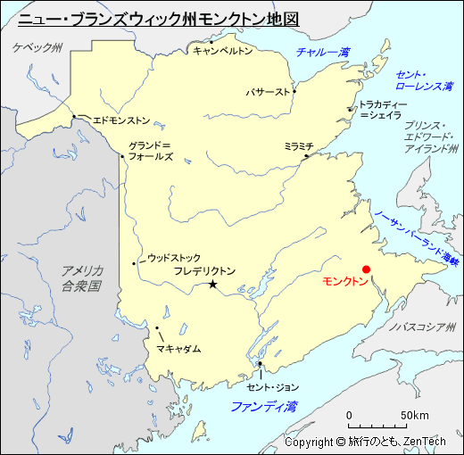 ニュー・ブランズウィック州モンクトン地図