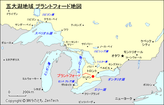 五大湖地域 ブラントフォード地図