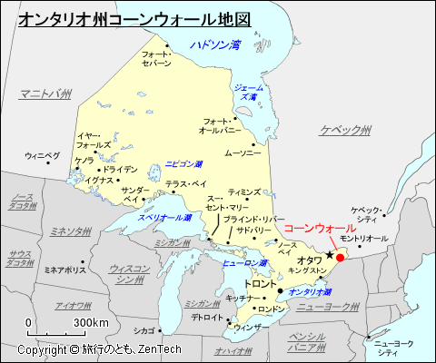 オンタリオ州コーンウォール地図