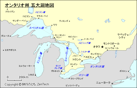 オンタリオ州 五大湖地図