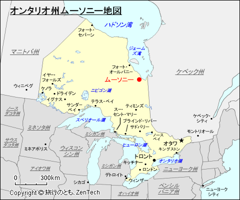 オンタリオ州ムーソニー地図