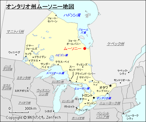 オンタリオ州ムースニー地図