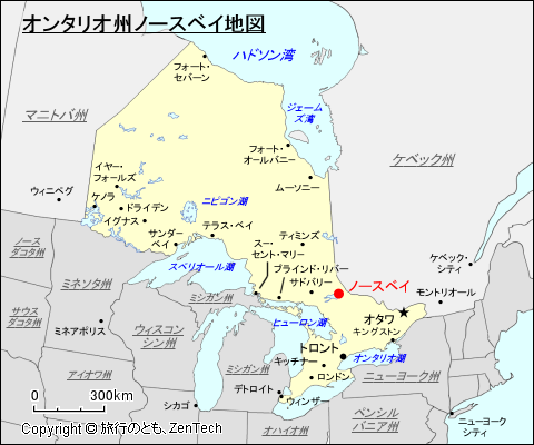 オンタリオ州ノースベイ地図