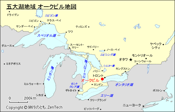 五大湖地域 オークビル地図