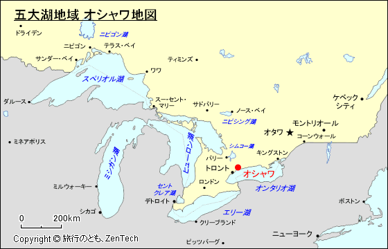 五大湖地域 オシャワ地図