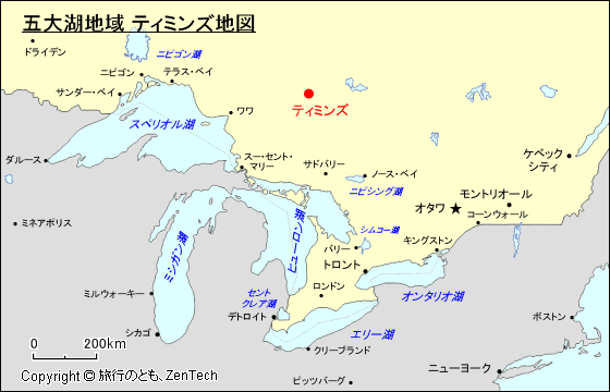 五大湖地域 ティミンズ地図