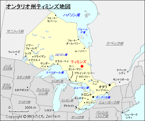 オンタリオ州ティミンズ地図