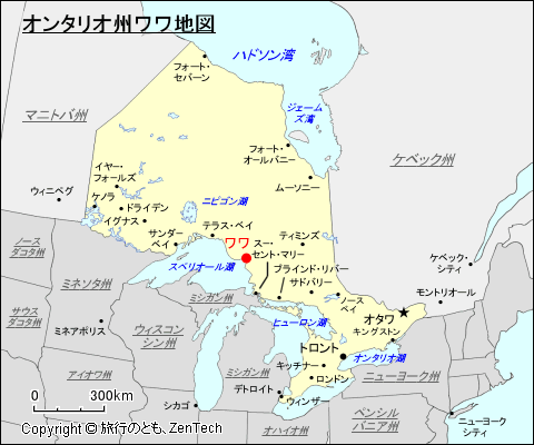 オンタリオ州ワワ地図