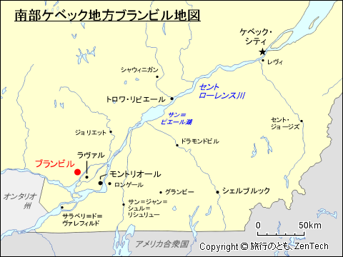 南部ケベック地方ブランビル地図