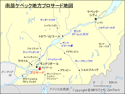 南部ケベック地方ブロサード地図