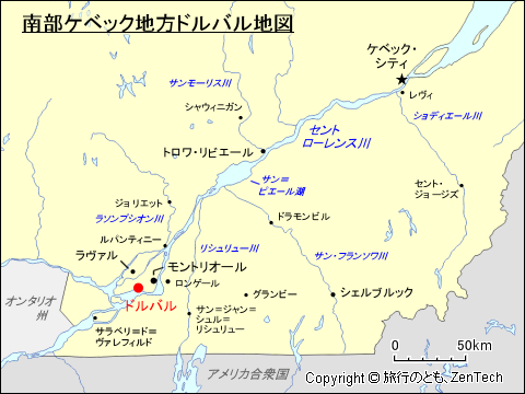 南部ケベック地方ドルバル地図