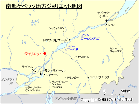 南部ケベック地方ジョリエット地図