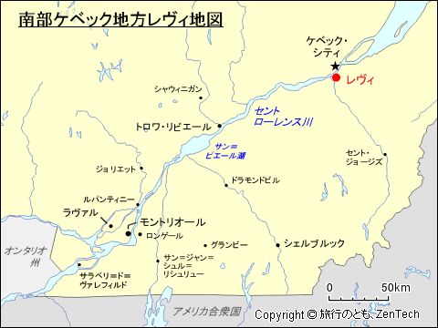 南部ケベック地方レヴィ地図