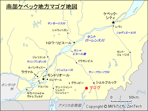 南部ケベック地方マゴグ地図