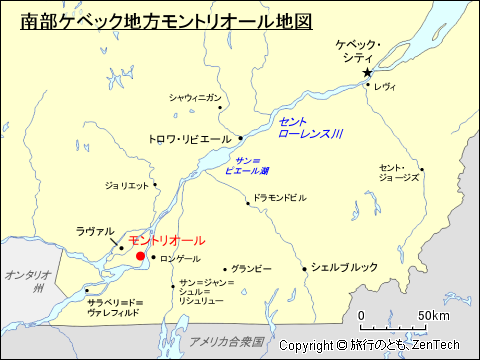 南部ケベック地方モントリオール地図