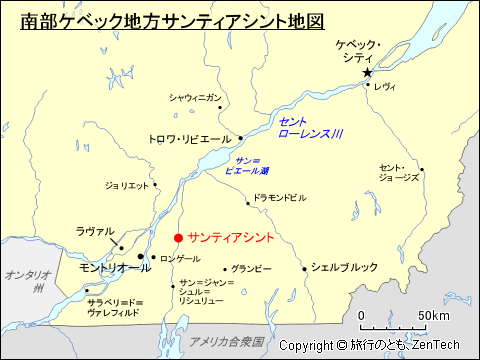 南部ケベック地方サンティアシント地図