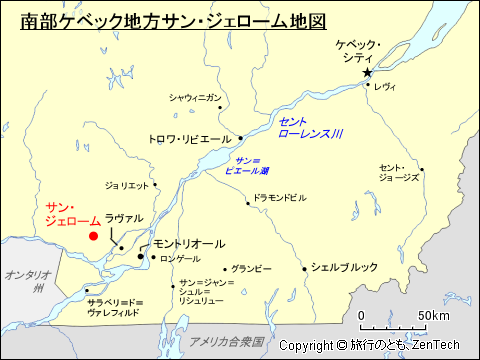 南部ケベック地方サン・ジェローム地図