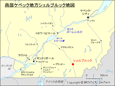 南部ケベック地方シェルブルック地図