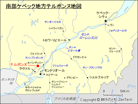 南部ケベック地方テルボンヌ地図