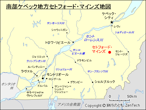 南部ケベック地方セトフォード・マインズ地図