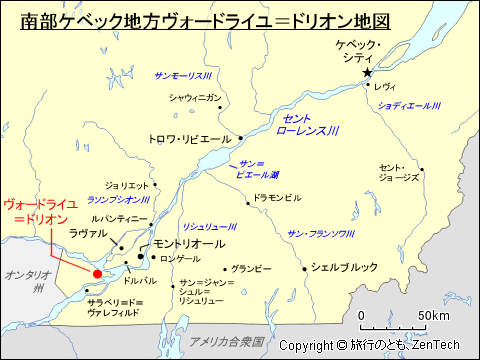 南部ケベック地方ヴォードライユ＝ドリオン地図