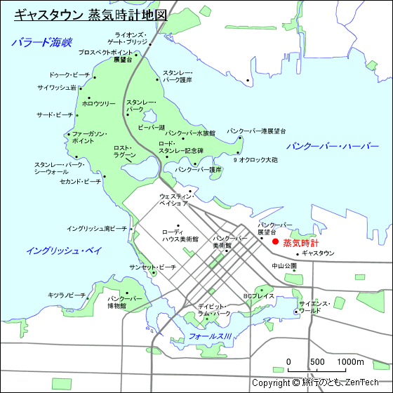 ギャスタウン 蒸気時計地図